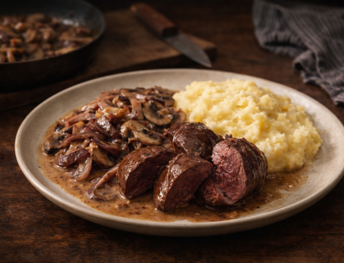 Rehherzen mit Zwiebeln, Champignons & Kartoffelbrei – Ein einfaches Gericht mit Tiefe